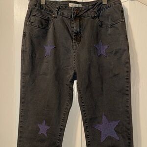 Women's Gray Jeans with Purple Star Accents